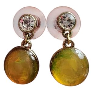 Goldtone Iridescent Green Stone Earrings